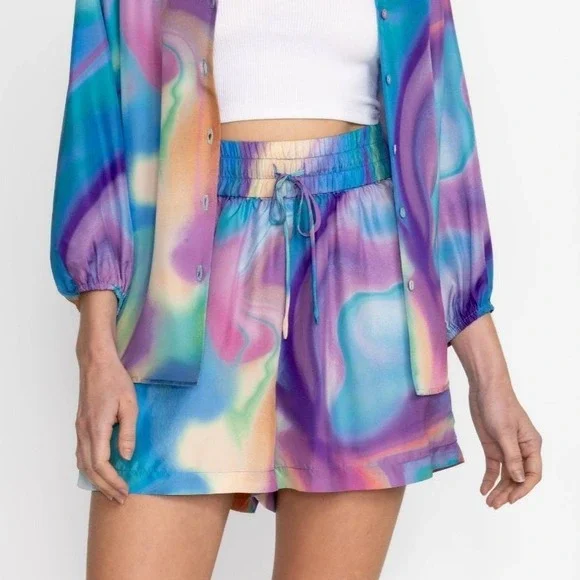 Johnny Was Workshop Silk Merida Marble Shorts S Colorful Boho Festival NWT - Picture 3 of 10